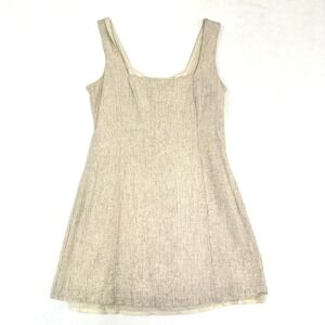 LOST + WANDER Linen Lace Up Back Mini Dress Boho Stagecoach Beige Square Neck XS